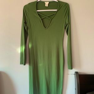 Long Green Dress with a low V cut